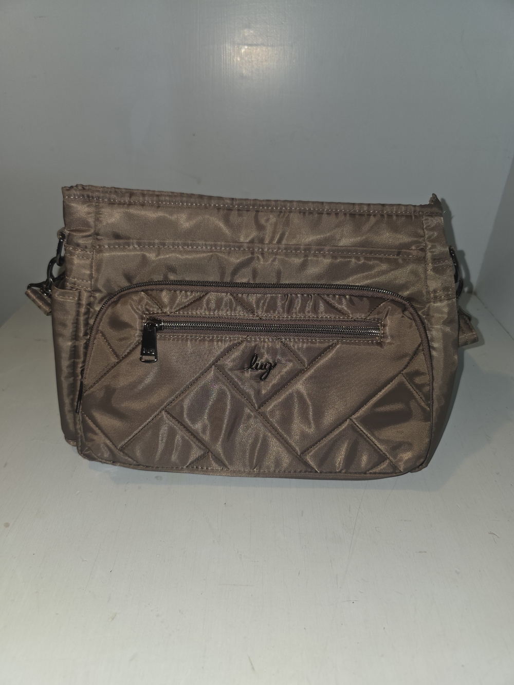 lug Quilted Nylon Crossbody Bag in Taupe Brown